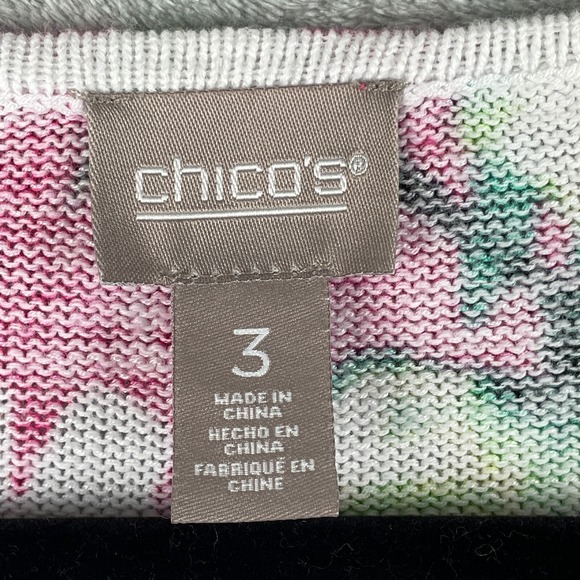 Chicos Sweater 3 / XL Pink Floral Tropical Knit Top Pullover Art to Wear Beachy - Picture 3 of 9